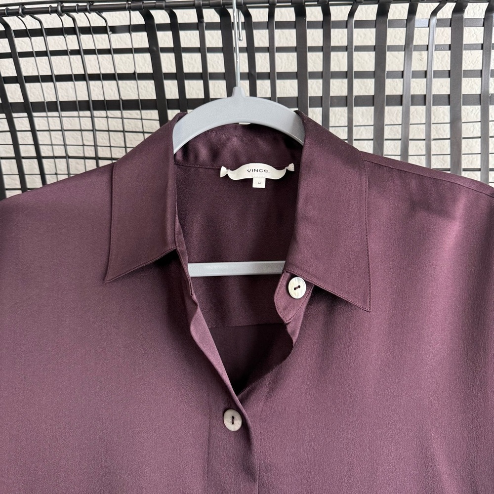 Silky Button-Down Blouse in Deep Plum - Picture 2 of 8